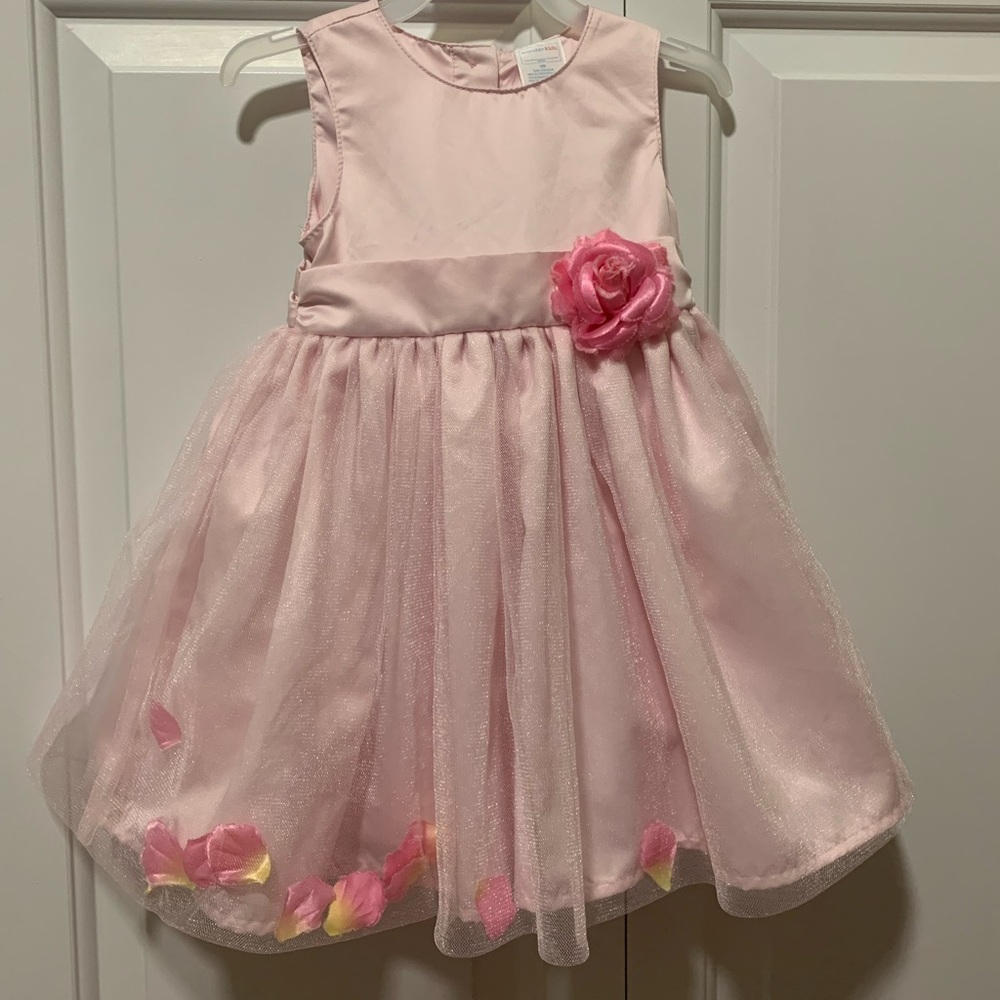 3/15$ Flower girl dress, pink with rose petals 2T
